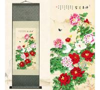 Newscz Decorazione da parete per la famiglia, per la camera da letto, immagini da parete in seta, splendida peonia, poster decorativo per corridoio, decorazione asiatica per la stanza, arazzo da