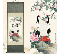 Newscz Immagini per camera da letto per decorazione artistica da parete, pittura a pergamena in seta, dipinti artistici, poster di Grus Japonensis, arazzo da parete per camera da letto, decorazione