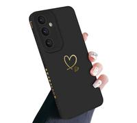 Newseego Compatibile con Samsung Galaxy A55 5G Cover, Cute Gold Love Heart Pattern Donne Ragazze Morbido Silicone Liquido Protezione Fotocamera Cornice Laterale per Samsung Galaxy A55 - Nero