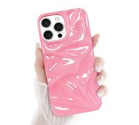 Newseego Cover per iPhone 16 Pro Max, Design a Forma di Onda Riccia in Tinta Unita per Ragazze Donne Plissettato Acqua Ripple Morbido Sottile TPU Custodia Antiurto per iPhone 16 Pro Max-Rosa Rossa