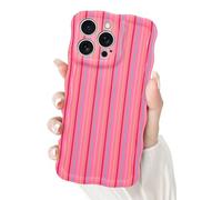 Newseego Cover per iPhone 16 Pro Max, Strisce Verticali con Bordi a Forma di Onda Riccia di Disegno per le Ragazze Donne Custodia Antiurto Morbida e Slim in TPU per iPhone 16 Pro Max-Rosso Rosa