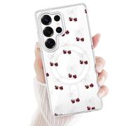 Newseego Cover Trasparente Magnetica per Samsung Galaxy S25 Ultra [Compatibile con MagSafe], Rosso Ciliegia Nastro Disegno Arco per le Donne Ragazza Slim TPU+PC Antiurto Custodia per Samsung S25 Ultra