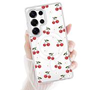 Newseego Cover Trasparente Magnetica per Samsung Galaxy S25 Ultra [Compatibile con MagSafe],Rosso Ciliegia e Floreale Disegno per le Donne Ragazza Slim TPU + PC Antiurto Custodia per Samsung S25 Ultra