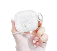 Newseego Custodia Compatibile con AirPods 4 Generazione Carino il Design a Cuore d'Amore Glitter e Diamante con Portachiavi Cover Protettiva Antiurto in TPU Morbido per Apple AirPods 4 Gen-Bianco