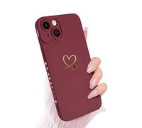 Newseego Custodia Compatibile con iPhone 14 Plus Simpatico Dorato Motivo Cuore d'Amore Donne Ragazze Silicone Liquido Morbido Cornice Laterale Cuore Custodia Protettiva iPhone 14 Plus-Claret