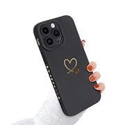 Newseego Custodia Compatibile con iPhone 14 Pro Simpatico Dorato Motivo Cuore D'Amore Donne Ragazze Silicone Liquido Morbido Cornice Laterale Cuore Custodia Protettiva iPhone 14 Pro-Nero