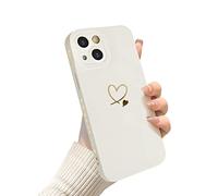 Newseego Custodia Compatibile con iPhone 14 Simpatico Design Dorato Motivo Cuore d'Amore Donne Ragazze Cover Silicone Liquido Morbido Cornice Laterale Cuore Custodia Protettiva per iPhone 14-Bianco