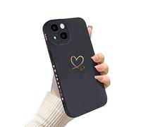 Newseego Custodia Compatibile con iPhone 14 Simpatico Design Dorato Motivo Cuore d'Amore Donne Ragazze Cover Silicone Liquido Morbido Cornice Laterale Cuore Custodia Protettiva per iPhone 14-Nero