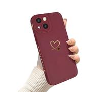 Newseego Custodia Compatibile con iPhone 14 Simpatico Design Dorato Motivo Cuore d'Amore Donne Ragazze Cover Silicone Liquido Morbido Cornice Laterale Cuore Custodia Protettiva per iPhone 14-Claret