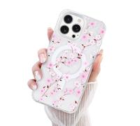 Newseego Custodia Magnetica per iPhone 16 Pro Max Compatibile con Magsafe Estetica Carino Trasparente Rigido PC Stampa Floreale Cover per Ragazze e Donne per iPhone 16 Pro Max-Rosa Piccola Floreale