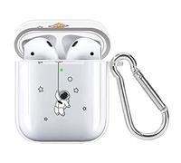 Newseego Custodia per AirPods 2&1, Design Degli Astronauti Portachiavi Case Protettiva in TPU Morbido Antiurto Anti-Slip Anti-Scratch Trasparente Caso Cover per AirPods 1/2-Tirare Il Pianeta