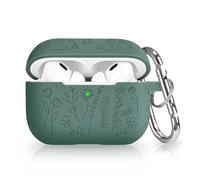 Newseego Funda para Tallar Flores Compatible con Airpods PRO 2 Generación, Bonito Patrón de Silicona Suave a Prueba de Golpes Funda Protectora para Airpods PRO 2 con Mosquetón -Verde