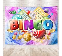 Newsely Bingo Night Sfondo 7Wx5H Fotografia Tempo di Gioco Colorato Biliardo Carte Monete Concorso Vincente Palla per Uomo Ragazzi Sfondo Gamer Party Decorazioni Banner Photo Booth Puntelli Forniture