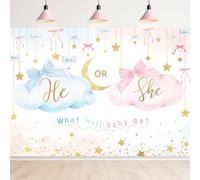 Newsely Blu Rosa Genere Rivelare Sfondo 7Wx5H Fotografia Lui o Lei Forniture Per Feste Decorazioni Nuvola Baby Shower per Neonato Sfondo Oro Stelle Decorazioni Del Partito Banner Photo Booth Puntelli