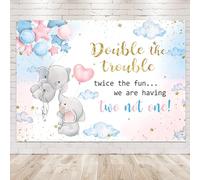 Newsely Double The Trouble Twice The Fun Twins Baby Shower Decorazioni Sfondo 7Wx5H Fotografia Elefante Genere Rivela Blu Rosa Sfondo Ragazzi Ragazze Festa Banner Photo Booth Puntelli Forniture