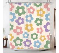 Newsely Graziosa tenda da doccia con fiori retrò per bagno, 152 x 182 cm (larghezza x altezza), colori pastello danese, vintage, floreale, bella tenda da doccia per ragazze e donne, impermeabile,