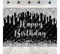 Newsely Nero e Argento Compleanno Sfondo 7Wx5H Fotografia Donna Ragazze Buon Compleanno Moderno Lusso Diomand Sfondo Moda Elegante Bday Party Decorazioni Banner Photo Booth Puntelli Forniture