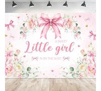 Newsely Pink Bow Baby Shower Sfondo 7Wx5H Fotografia A Sweet Little Girl is on The Way Coquette Oh Baby Bowknot Sfondo Girly Fiore Floreale Decorazioni Feste Banner Photo Booth Puntelli Forniture