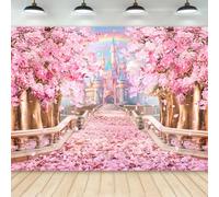 Newsely Principessa Castello Sfondo 7Wx5H Fotografia Rosa Sakura Floreale Arcobaleno Fiori Fantasia Fiaba Paese delle Meraviglie Sfondo Scale Strada Party Decorazioni Banner Photo Booth Puntelli