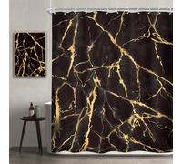 Newsely Tenda da doccia astratta in marmo nero oro 152 x 182 cm moderna crepe texture di lusso inchiostro liquido geometrico tenda da doccia set da bagno unico impermeabile accessori per la