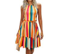 Newshows Donna Estate Collo a Fiori Modello Abiti per Il Tempo Libero Senza Maniche Ruffles Abito da Spiaggia con Tasche(Floral-1, S)