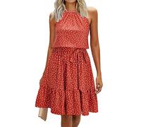 Newshows Donna Estate Collo a Fiori Modello Abiti per Il Tempo Libero Senza Maniche Ruffles Abito da Spiaggia con Tasche(Floral-12, M)