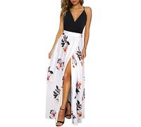 Newshows Donna Estate Profondo Scollo a V Leisure Spaghetti Dress Flower Print Split Maxi per Beach Party(Floral 03,S)