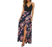 Newshows Donna Estate Profondo Scollo a V Leisure Spaghetti Dress Flower Print Split Maxi per Beach Party (Floral Z17,X-L)