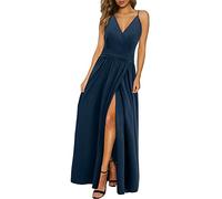 Newshows Donna Estate Profondo Scollo a V Leisure Spaghetti Dress Flower Print Split Maxi per Beach Party (Marine,XX-L)