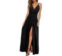 Newshows Donna Estate Profondo Scollo a V Leisure Spaghetti Dress Flower Print Split Maxi per Beach Party (Nero,S)