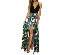 Newshows Donna Estate Profondo Scollo a V Leisure Spaghetti Dress Flower Print Split Maxi per Beach Party (Floral 09,X-L)