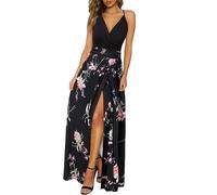 Newshows Donna Estate Profondo Scollo a V Leisure Spaghetti Dress Flower Print Split Maxi per Beach Party (Floral 26,M)