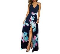 Newshows Donna Estate Profondo Scollo a V Leisure Spaghetti Dress Flower Print Split Maxi per Beach Party (Floral 07,M)