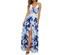 Newshows Donna Estate Profondo Scollo a V Leisure Spaghetti Dress Flower Print Split Maxi per Beach Party (Floral 20,S)