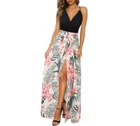 Newshows Donna Estate Profondo Scollo a V Leisure Spaghetti Dress Flower Print Split Maxi per Beach Party (Floral 19,S)