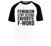Newtee Il Femminismo È Il Mio Secondo Preferito Maglietta da Baseball Bianca Unisex Manica Corta Nera Unisex White Baseball T-Shirt Black Short Sleeve