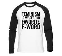 Newtee Il Femminismo È Il Mio Secondo Preferito T-Shirt Bianca da Baseball Unisex Nera Manica Lunga Unisex White Baseball T-Shirt Black Long Sleeve