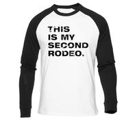 Newtee Questo È Il Mio Secondo Rodeo T-Shirt Bianca da Baseball Unisex Nera Manica Lunga Unisex White Baseball T-Shirt Black Long Sleeve