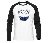Newtee Siamo Tutti Matti Qui T-Shirt Bianca da Baseball Unisex Nera Manica Lunga Unisex White Baseball T-Shirt Black Long Sleeve