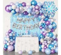 Newthinking Palloncini Frozen Decorazioni per feste, 109 palloncini viola, blu e bianchi, kit con ghirlanda ad arco con fiocco di neve, palloncini in Mylar per feste a tema congelato, decorazione di