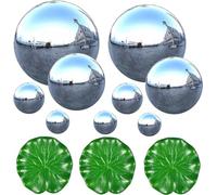 Newtic Set di 9 palline da giardino in acciaio inox, piccole sfere da giardino, per laghetto, mini stagno, in acciaio inox, decorazione per la casa e il giardino, 63-Pond Decorative Balls
