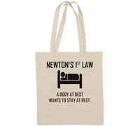 Newton's 1st Law A Body at Rest Wants to Stay at Rest Sleeping Funny Natural Cotton Tote Bag Bianco