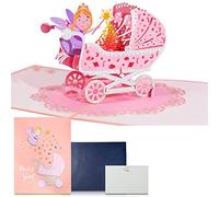 NEWUPZSI Biglietti auguri baby shower pop up bambina, Biglietto di auguri per il nuovo bambino, biglietti invito baby shower 3d per bimba, cartolina nascita neonata con carrozzina - Passeggino 3D