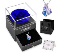 NEWUPZSI Scatola Rosa Stabilizzata Conservata con Collana Cuore Cristallo Rosa Eterna Vera con Ciondolo Zaffiro Blu Argento San Valentino Festa della Mamma Anniversario Matrimonio per Lei