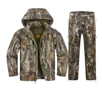 NewView Silent Camo Abbigliamento da caccia da uomo, foderato in pile, giacca e pantaloni per caccia di cervi e anatre, caldo e resistente all'acqua, NV Foglia Camo, L