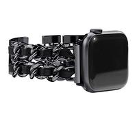 NewWays Cinturino per Apple Watch Serie 10 46 mm 45 mm 44 mm 42 mm Serie 3 4 5 6 7 8 9 Ultra 49 mm, Bracciale Gioielli per iWatch Band da Donna, Nero Link con Pelle Nera