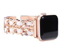 NewWays Compatibile con cinturino per Apple Watch 42 mm, 44 mm, 45 mm, bracciale da donna in acciaio inossidabile per iWatch serie 8/7/6/5/4/3/2/1/SE (2022/2020), maglia in oro rosa con pelle bianca