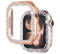 NewWays Confezione da 2 custodie lussuose per Apple Watch serie 7, 8, 9, 41 mm, con cristalli scintillanti a doppia fila di cristalli, protezione sottile, da donna, oro rosa/trasparente