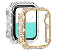 NewWays Confezione da 2 custodie per Apple Watch Case 44 mm, completamente pavimentate con diamanti protettivi per iWatch SE Series 6, 5, 4, 3, 2 1 (44 mm, oro+trasparente)