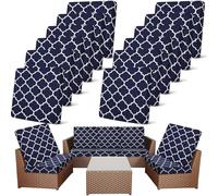 Newwiee 12 Pcs Patio Stretch Outdoor Cushion Covers Sofa Couch Covers Replacement Couch Slipcover for Sofa Seat Chair Porch Patio Furniture Protector, Flexibility and Washable(Moroccan,Navy Blue)